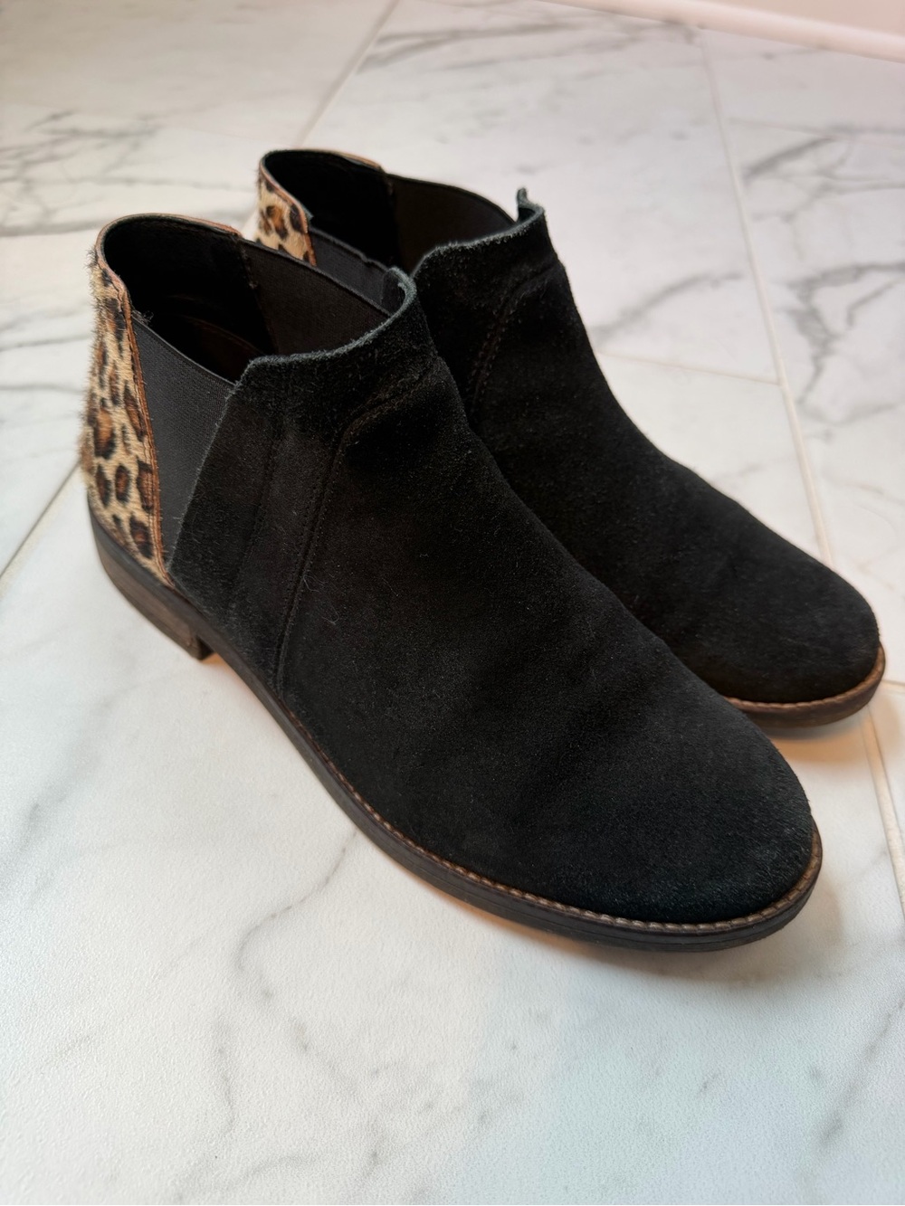 Black Suede Demi Boots with Leopard Pony Hair Heel - Women's Demi Boot